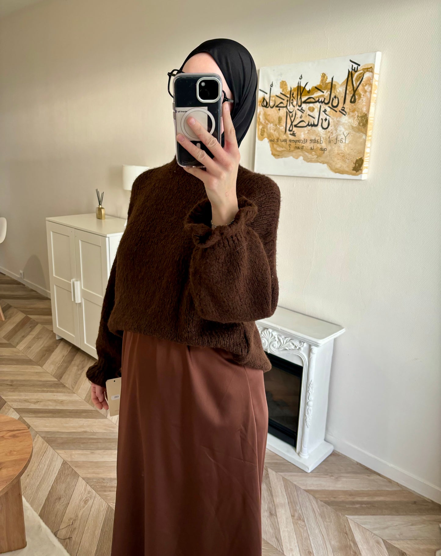 Longue jupe satin marron