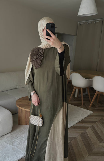 Robe Élégante Bicolore kaki