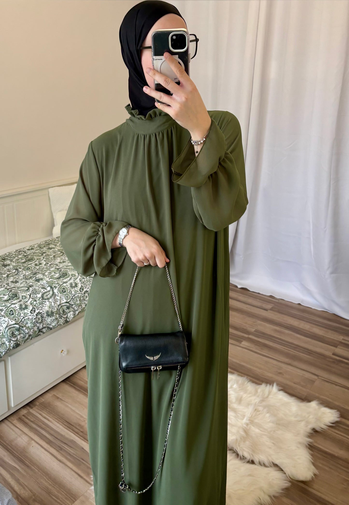 Robe en mousseline kaki