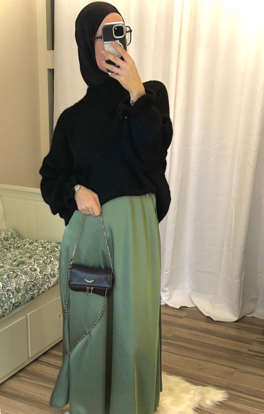 Longue jupe satin vert