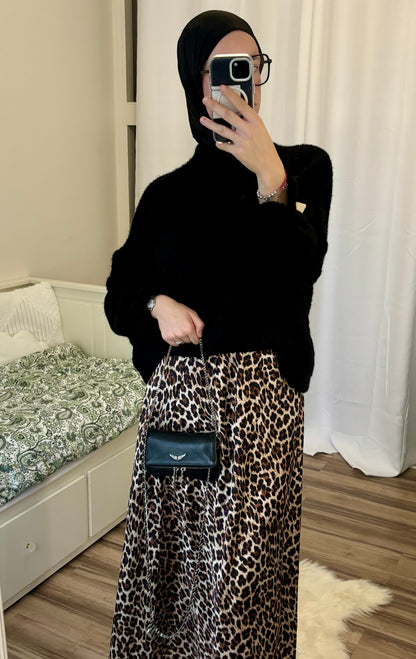 Longue jupe satin léopard