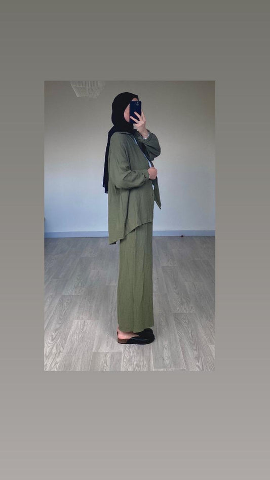 Ensemble gaz de coton kaki