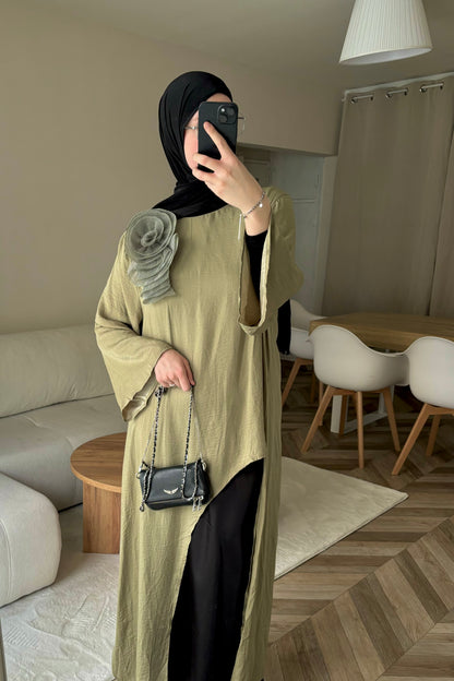 Robe Élégante Bicolore kaki claire