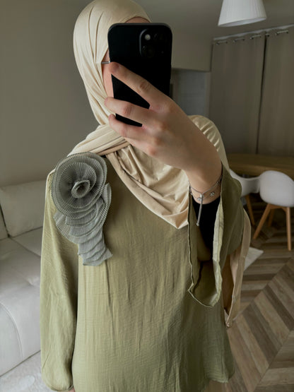 Robe Élégante Bicolore kaki claire