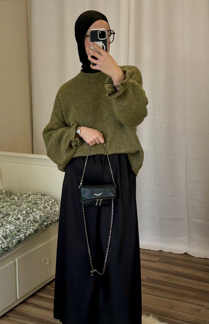 Longue jupe satin noir