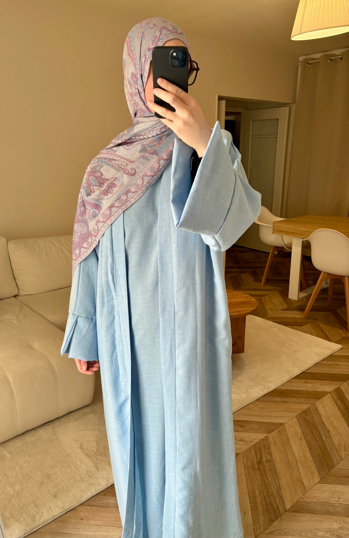 Abaya kimono 2en1 bleu