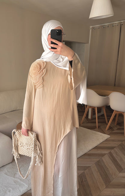 Robe Élégante bicolore beige