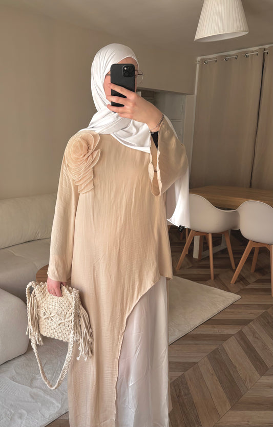 Robe Élégante bicolore beige