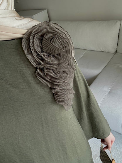 Robe Élégante Bicolore kaki