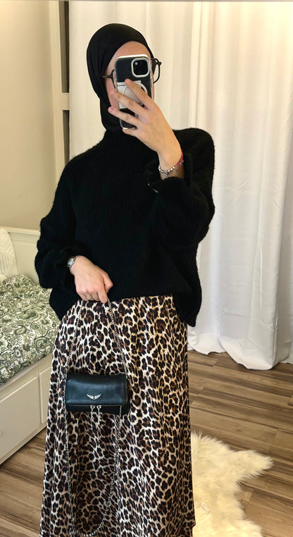 Longue jupe satin léopard