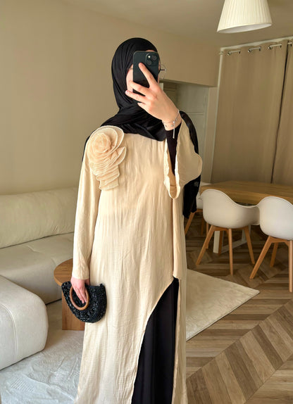 Robe Élégante bicolore beige