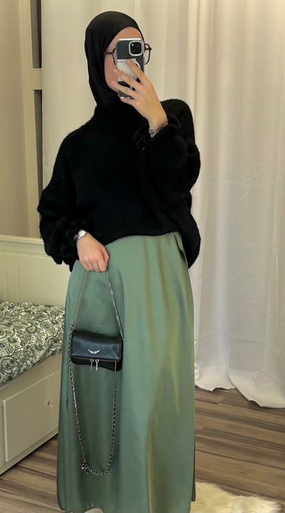 Longue jupe satin vert