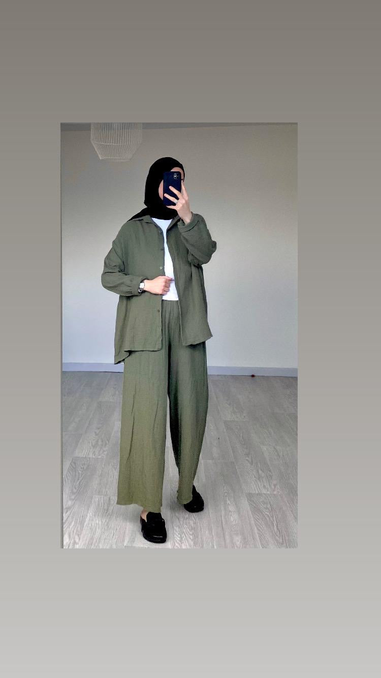 Ensemble gaz de coton kaki