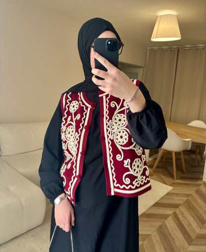 Gilet Brodé Bordeaux