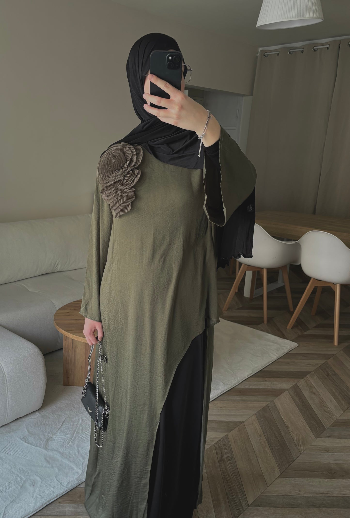 Robe Élégante Bicolore kaki