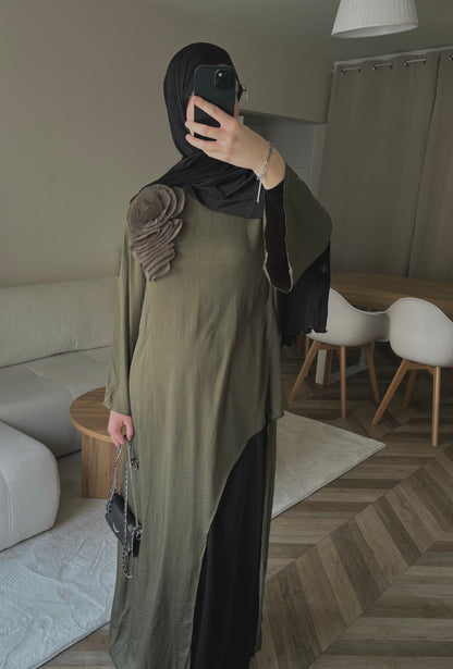 Robe Élégante Bicolore kaki