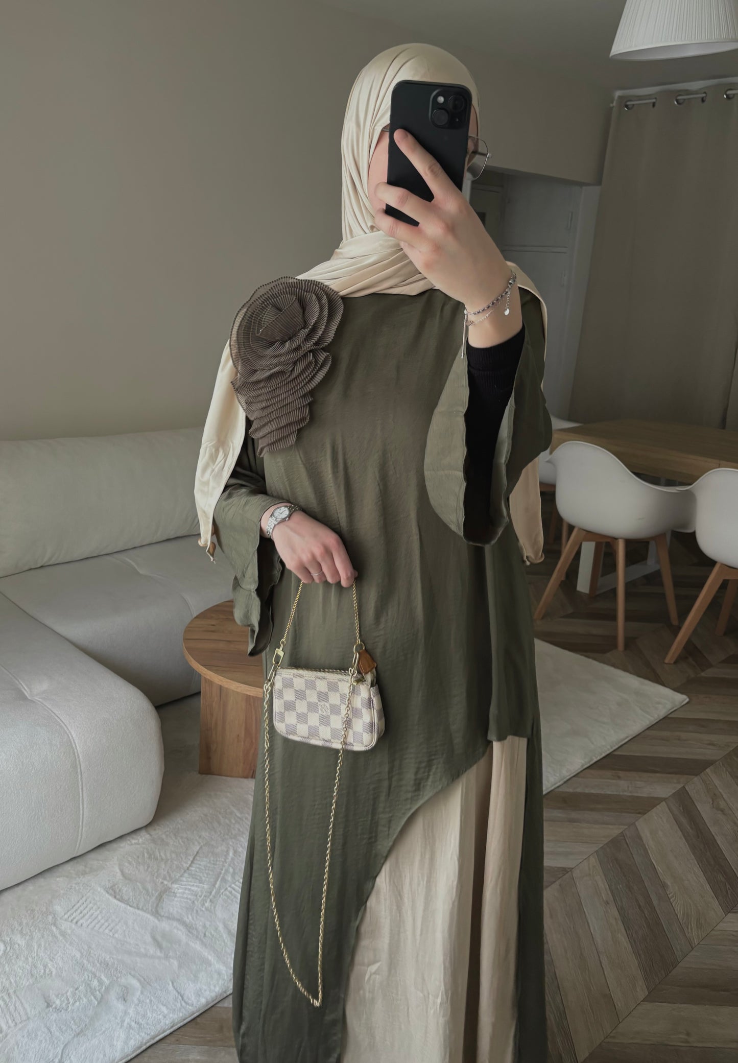 Robe Élégante Bicolore kaki